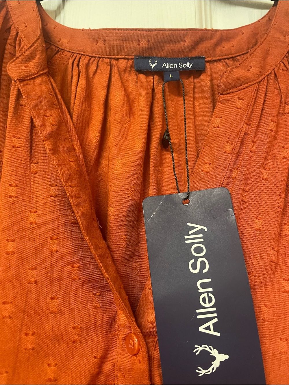 Allen Solly Rust Brown Self-Design Mandarin Collar Blouse Top Size L NWT - Picture 5 of 11